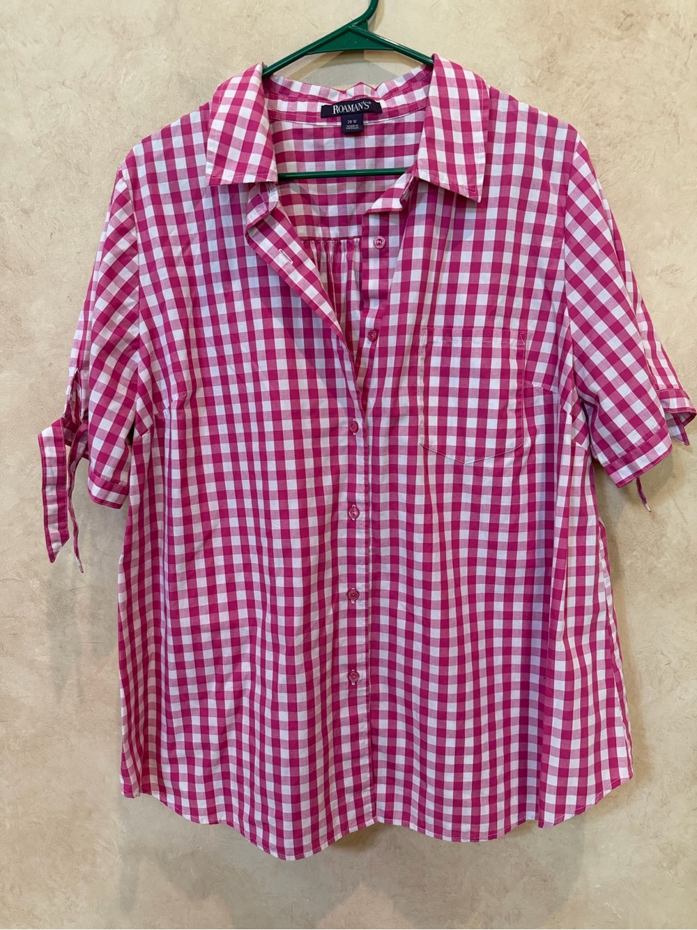 Roaman's Pink/purple and White Gingham Button-Down Shirt size 20w never worn